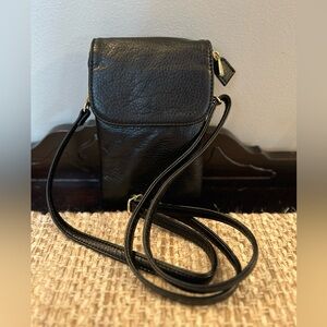 Minicat Pebbled Black Leather Micro Crossbody Bag Purse Adjustable Strap Festive